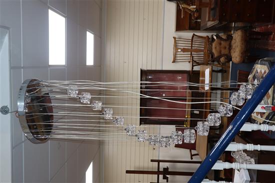 A contemporary ice cube spiral cluster glass and chrome pendant ceiling light